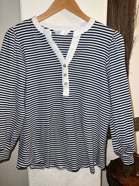LC Lauren Conrad Navy and White Striped Henley